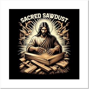 Sacred Sawdust, Jesus shaping wood with his hands as sawdust floated around him Posters and Art